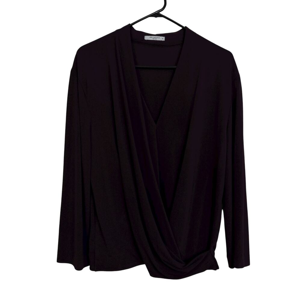 MM Lafleur Wrap Top Womens XL Purple Long Sleeve V Neck Pleated Top Career